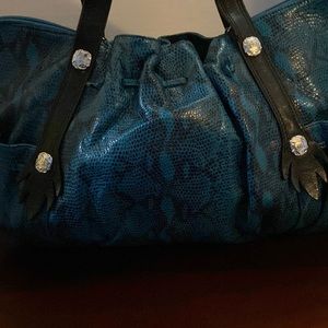 Brand New!  Gorgeous blue leather/lamb skin Chi snake skin print bag